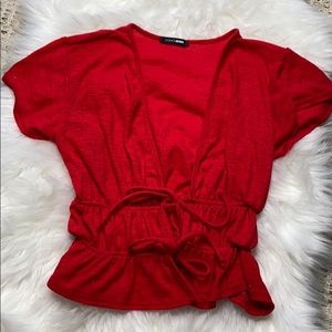 Red summer V Neck Blouse